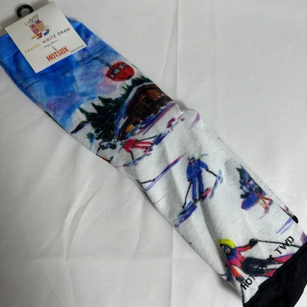Hot Sox x Travel Write Draw St. Moritz Ski Village‎ Crew Socks Women's Sz 9-11